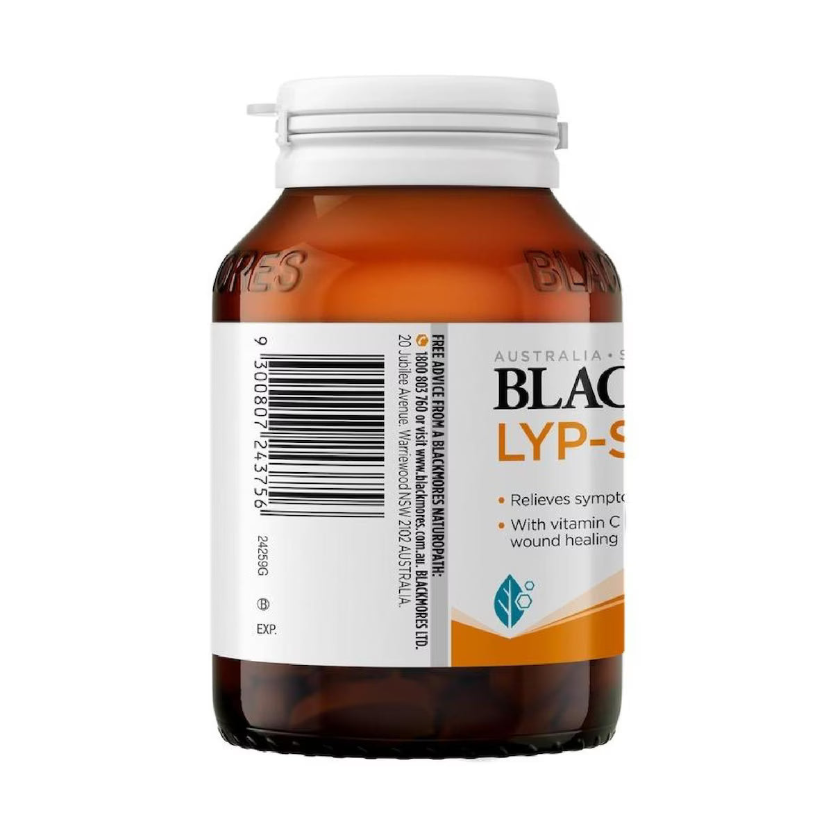 Blackmores Lyp-Sine 100 Tablets for cold sore treatment, immune support, and skin health.
