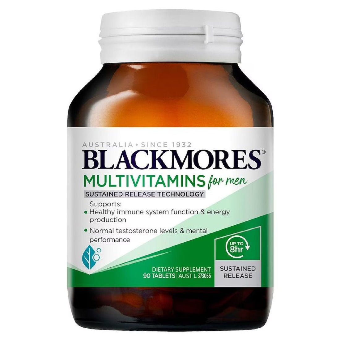 Blackmores Sustained Release Men's Multivitamin 90 Tablets bottle front view, premium health supplement for men's daily nutrition and vitality.