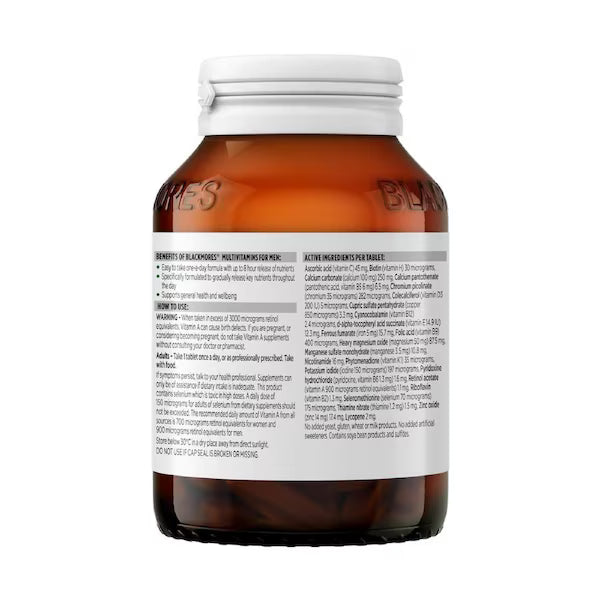 Blackmores Sustained Release Men's Multivitamin 90 Tablets bottle front view, premium health supplement for men's daily nutrition and vitality.