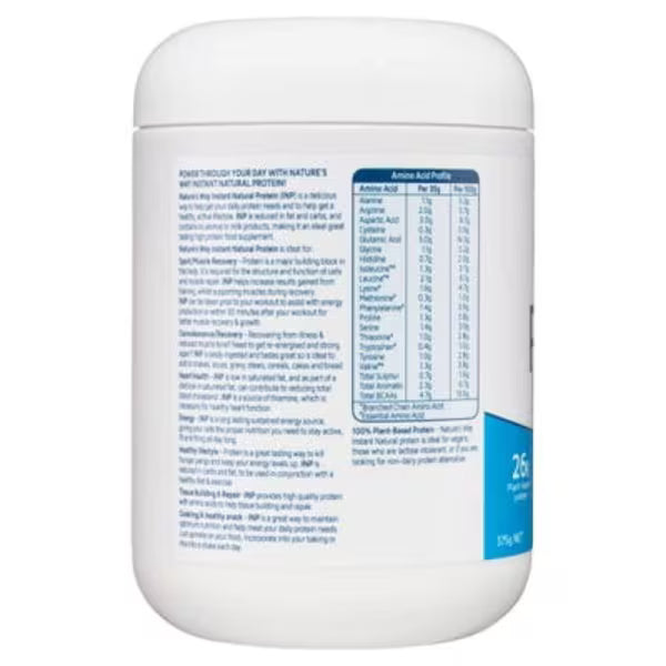 Nature’s Way Instant Plant Based Protein Powder Vanilla 375g tub – high-protein vegan supplement made from plant ingredients with natural vanilla flavor