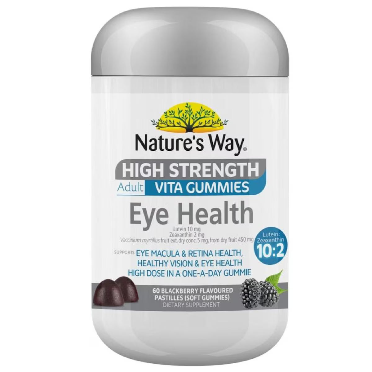 Nature’s Way High Strength Adult Vita Gummies Eye Health 60 Pack – lutein and zeaxanthin gummies for eye support and vision health, delicious fruit flavour supplement for adults.