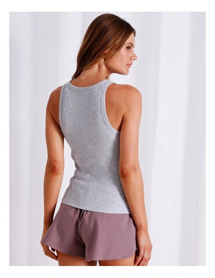 Chloe & Lola Loungewear Rib Tank in Grey Marle – Front View