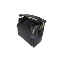 LeatherLuxe black leather handbag for women — elegant shoulder bag with premium finish and stylish gold accents