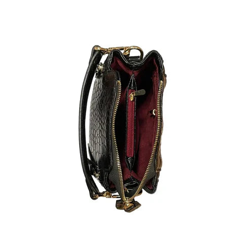 LeatherLuxe black leather handbag for women — elegant shoulder bag with premium finish and stylish gold accents