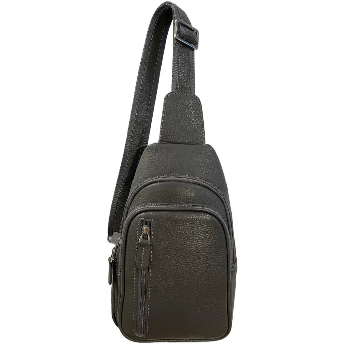 Grey Leather Unisex Sling Bag - Leather Crossbody Bag