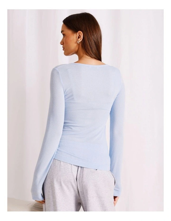 long sleeve henley top baby blue