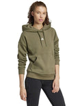 Adidas Essentials Small Logo Feel Cozy Hoodie in green cotton recycled polyester fleece with chest logo