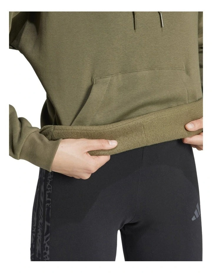 Adidas Essentials Small Logo Feel Cozy Hoodie in green cotton recycled polyester fleece with chest logo