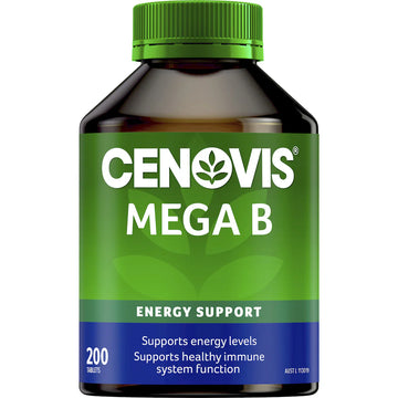 Cenovis Mega Vitamin B Tablets 200 pack – energy support supplement with B3, B6, B12, and Biotin for daily vitality and metabolism boost