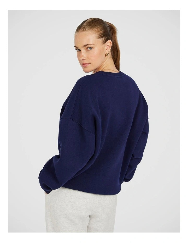 Cosy Fleece Longline Crew in Blue – Front View