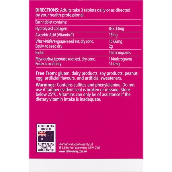 Nature's Way Beauty Collagen Tablets 120 pack, a dietary supplement designed to promote healthy skin, hair, and nails with collagen support in each tablet.