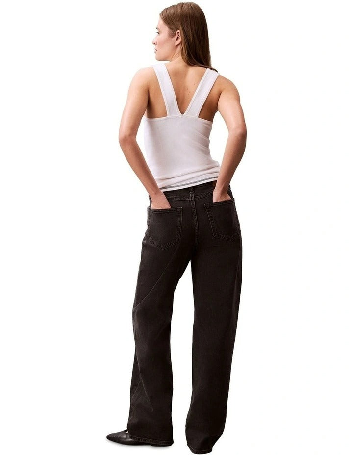 Calvin Klein Jeans Graphic Ribbed Tank Top in White
