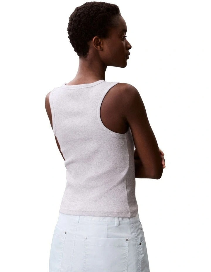 Calvin Klein Woven Label Cotton Rib Tank in Grey