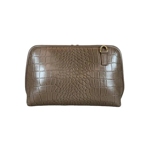 LeatherLuxe Khaki Crocodile-Style Leather Clutch and Shoulder Bag – Elegant Crossbody Handbag for Women