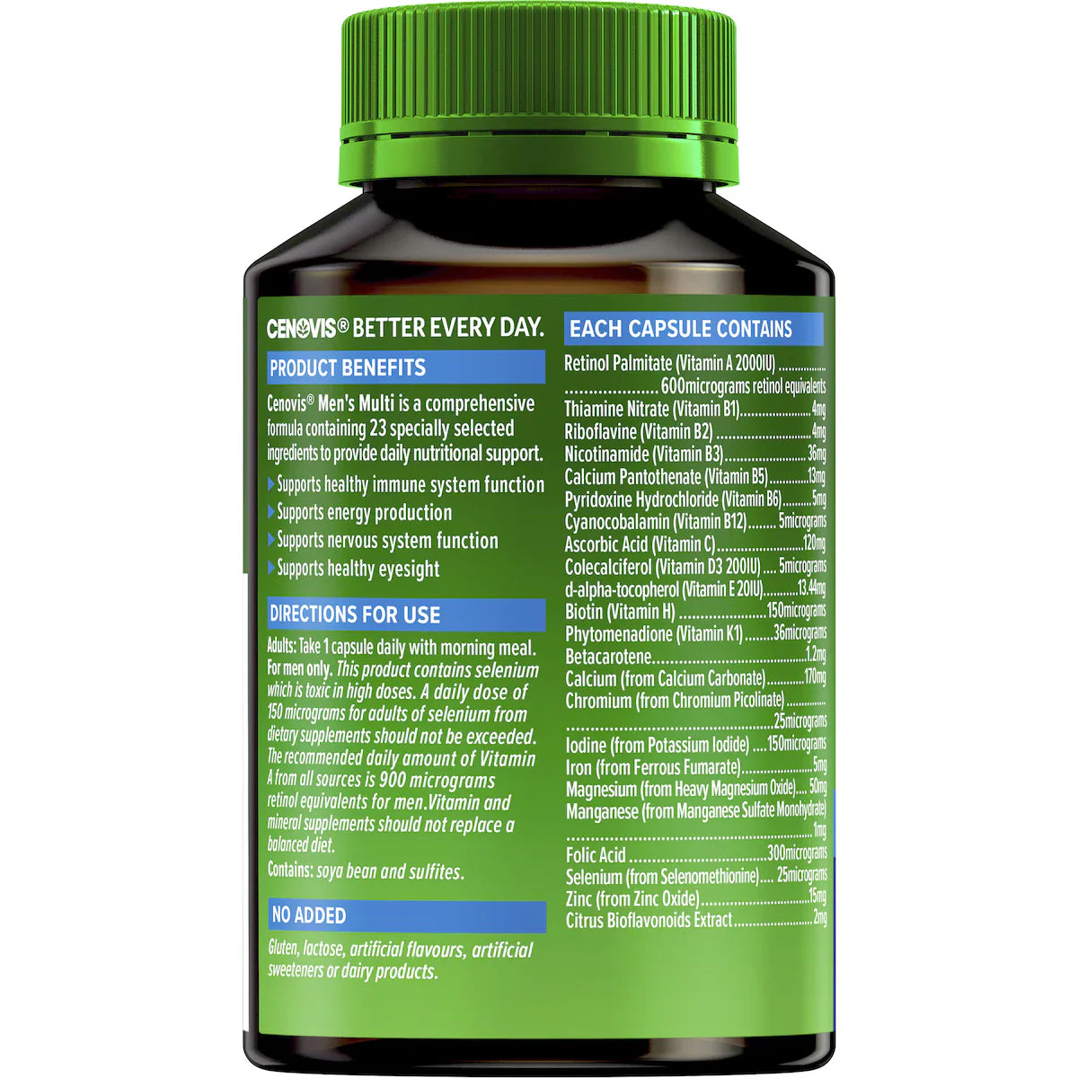 Cenovis Men's Once Daily Multivitamin Capsules 50 pack — men’s multivitamin supplement supporting energy, immunity, and overall health.