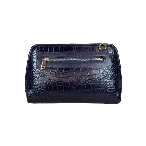 Navy Blue Leather Clutch Bag Front View