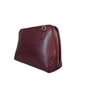 LeatherLuxe dark red genuine leather clutch bag with detachable crossbody and shoulder strap, premium women’s evening purse with gold hardware
