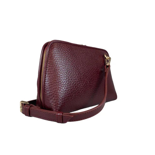 LeatherLuxe dark red genuine leather clutch bag with detachable crossbody and shoulder strap, premium women’s evening purse with gold hardware