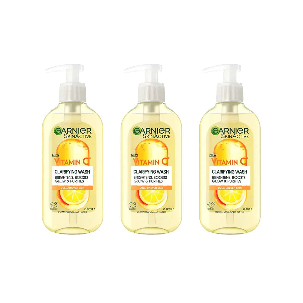 Garnier 3x Skin Active Vitamin C Clarifying Face Wash 200ml for bright, clear and refreshed skin