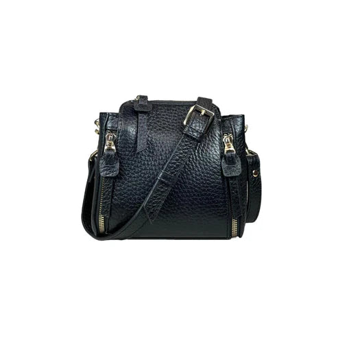LeatherLuxe elegant black leather handbag for women – premium shoulder bag with sleek design and gold accents