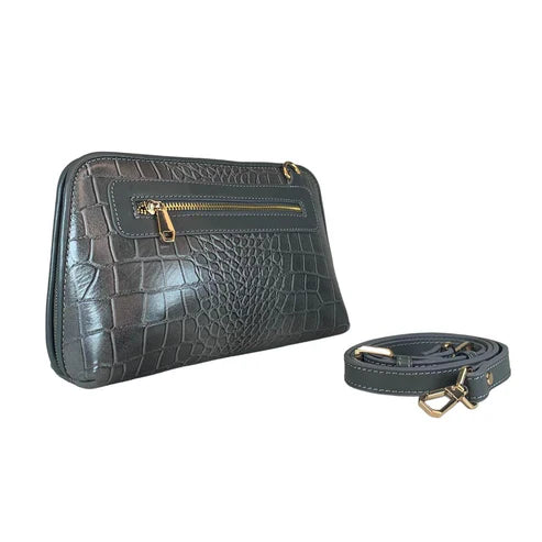 Leather clutch bag shoulder bag in silver by LeatherLuxe