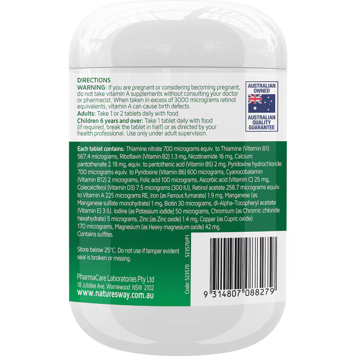 Nature's Way Daily Multivitamin with Antioxidants Coated Tablets, 250-pack, providing essential vitamins and antioxidants for overall health and wellness.