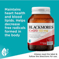 Blackmores CoQ10 150mg Heart & Blood Lipid Health Capsules 90 pack bottle on white background — dietary supplement supporting cardiovascular health and energy production.