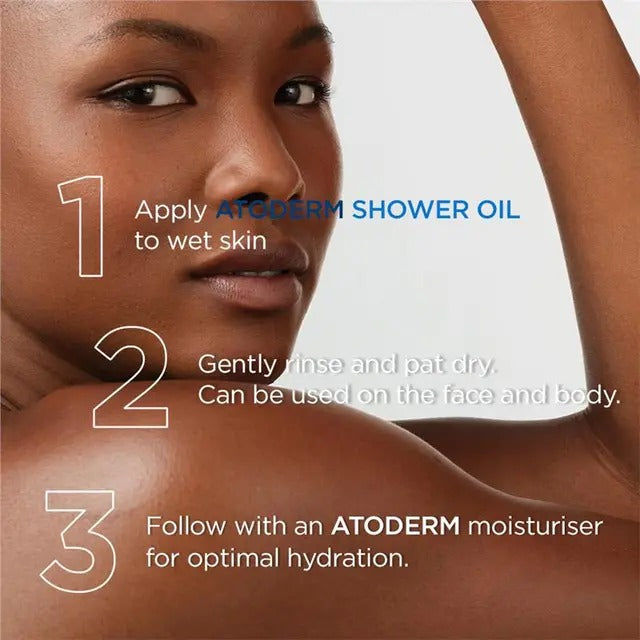 Bioderma Atoderm Shower Oil Cleanser for dry skin with niacinamide and plant biolipids.