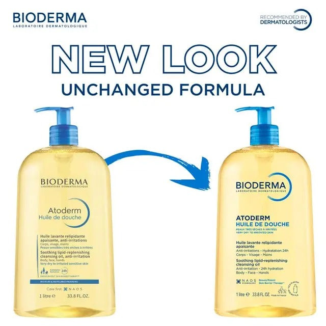 Bioderma Atoderm Shower Oil Cleanser for dry skin with niacinamide and plant biolipids.
