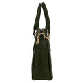 Elegant green leather office bag with detachable shoulder strap, ideal for professionals and business travel.