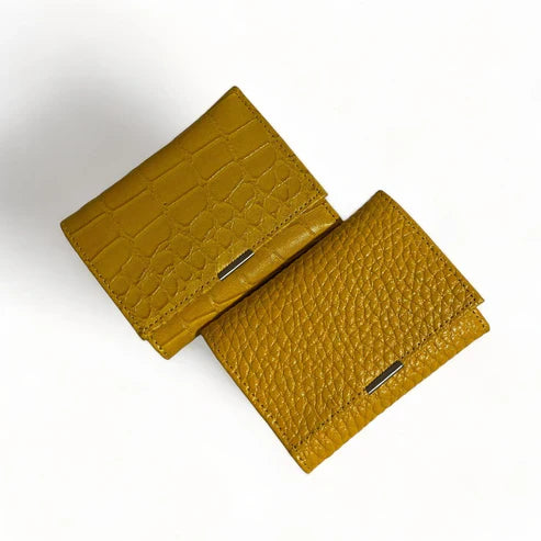 LeatherLuxe Yellow Leather Women’s Wallet and Card Holder – Premium Genuine Leather Purse with Locker Closure, Elegant and Compact Design
