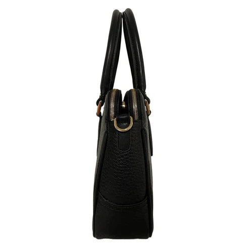 Premium black leather office bag for men and women, professional briefcase with sleek design, durable handle, and spacious compartments for laptop and documents.