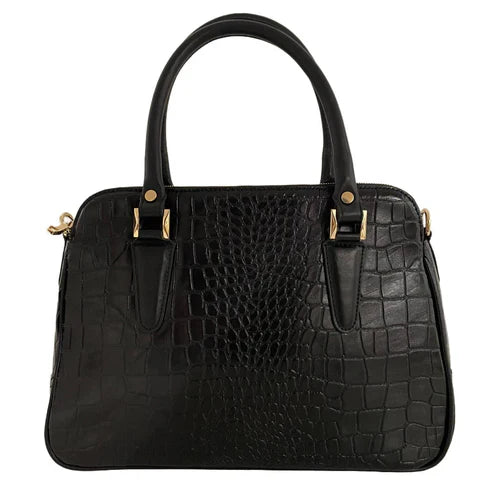 LeatherLuxe Black Crocodile-Style Leather Office Shoulder Bag – Premium functional leather bag with elegant crocodile texture and adjustable strap.