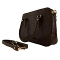 LeatherLuxe dark brown croc-embossed genuine leather office bag for men and women with premium finish and modern professional design