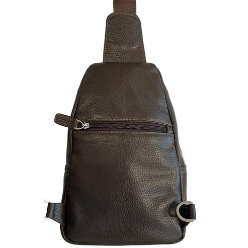 Dark Brown Leather Unisex Sling Bag front view