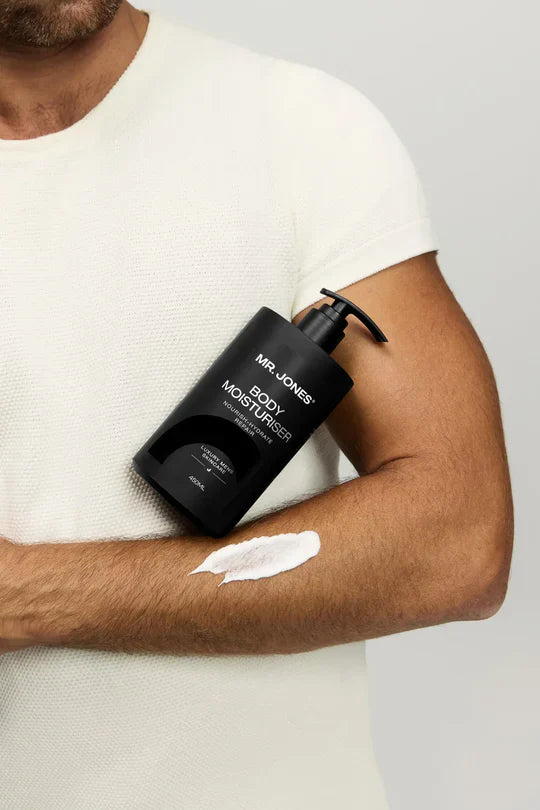 Mens Body Moisturiser bottle with natural ingredients