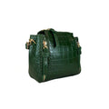 LeatherLuxe green crocodile-style mini handbag made of premium leather, featuring a sleek shoulder and crossbody strap — luxury designer accessory for women.