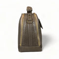 Elegant khaki leather handbag for women with shoulder strap and top handle, perfect for casual and formal outfits.