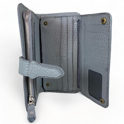 Gray Leather Clutch with Card Holder for Women