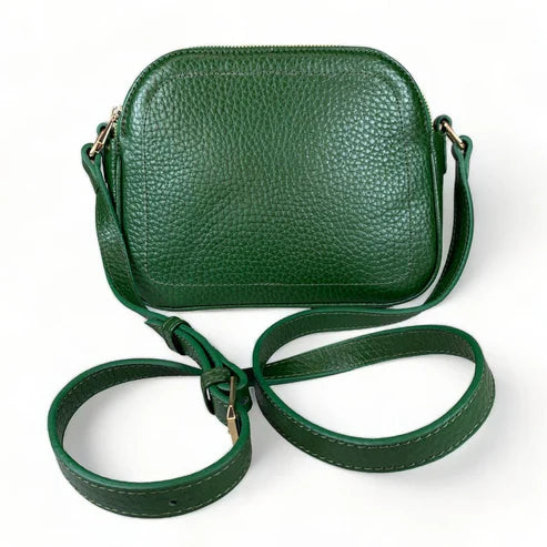Elegant green leather women's shoulder bag by LeatherLuxe with crossbody strap, premium finish, and stylish modern design.