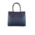 Navy blue women’s genuine leather handbag with shoulder and crossbody strap — elegant and stylish design for everyday use.