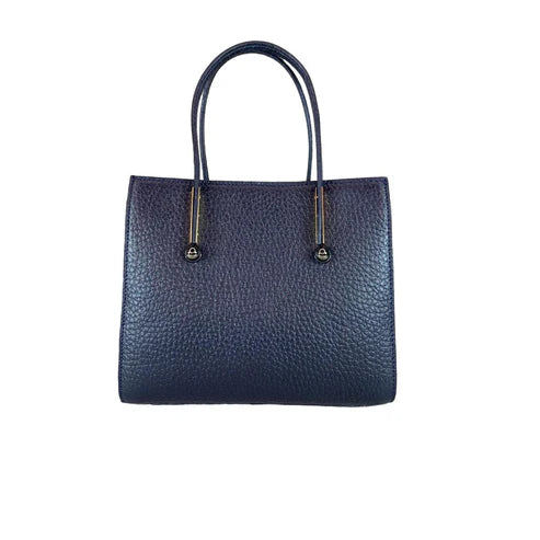 Navy blue women’s genuine leather handbag with shoulder and crossbody strap — elegant and stylish design for everyday use.