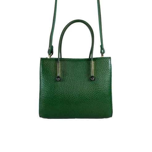 LeatherLuxe Green Women’s Leather Handbag — Stylish shoulder and crossbody bag made from premium genuine leather with gold-tone hardware.