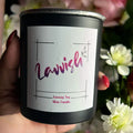 Lavvish large scented candle in elegant jar with minimalist label and soft glow, perfect for home décor and relaxation ambiance