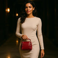 Red Leather Handbag Shoulder Bag for Women