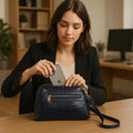 Navy Blue Leather Clutch Bag Front View