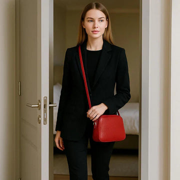 Red leather women's shoulder bag with crocodile style