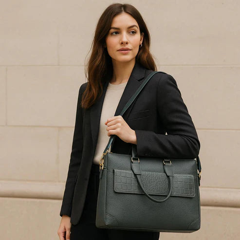 Gray Leather Laptop Bag – Front View