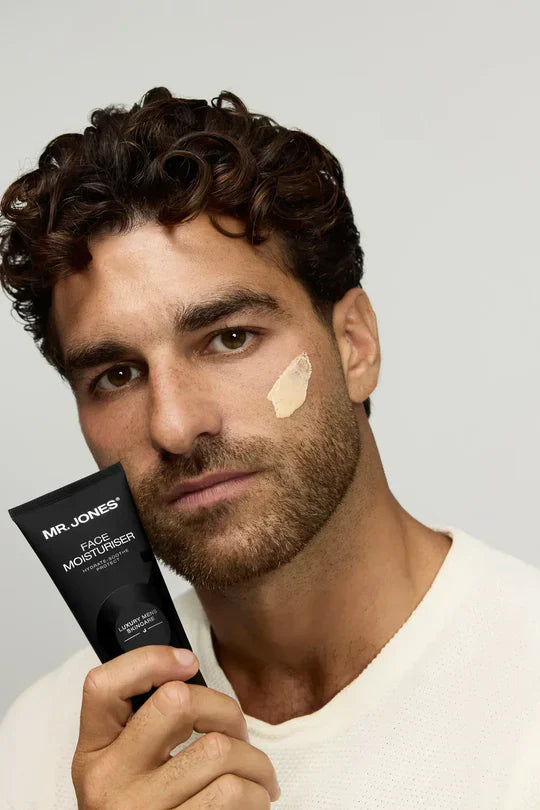Men’s face moisturiser in sleek packaging for daily hydration, designed for smooth, healthy, and refreshed skin