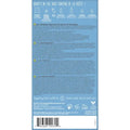 Back of a product packaging with text and barcodes on a blue background